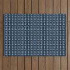 Vintage Cottage Flowers and Stripes Dark Blue and Taupe Pattern Outdoor Rug Gallery Image 1