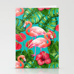 Flamingo birds and tropical garden          watercolor Stationery Card Gallery Image 2
