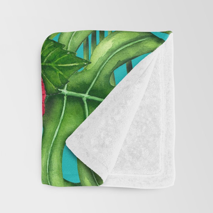 Flamingo birds and tropical garden          watercolor Throw Blanket Gallery Image 3