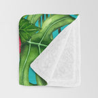Flamingo birds and tropical garden          watercolor Throw Blanket Gallery Image 3