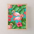 Flamingo birds and tropical garden          watercolor Mini Art Print Gallery Image 1