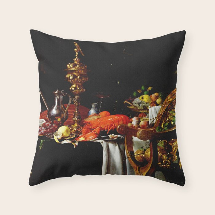 Jan Davidsz. de Heem Still Life With Lobster & Lemon Throw Pillow Gallery Image 1