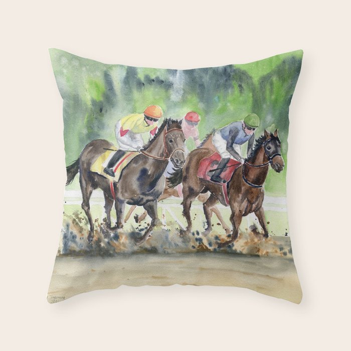 Horse Racing 2 Throw Pillow Gallery Image 1