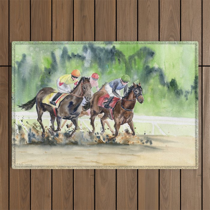 Horse Racing 2 Outdoor Rug Gallery Image 1
