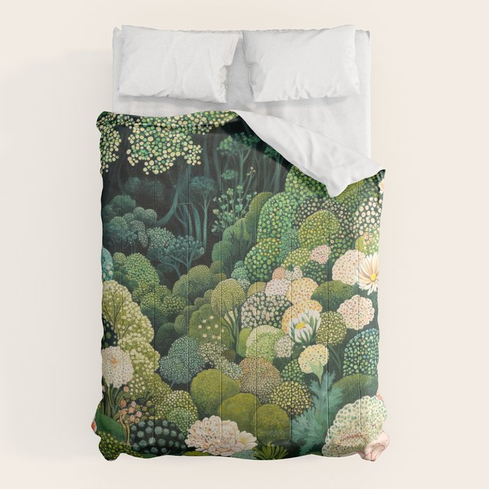 Maximalist Art Botanical Poster Flower Print Polkadot Pattern Floral Art Forest Wall Art Pastel Art Comforter Gallery Image 1