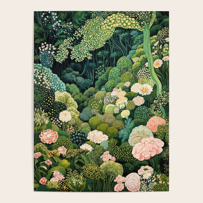 Maximalist Art Botanical Poster Flower Print Polkadot Pattern Floral Art Forest Wall Art Pastel Art Poster Gallery Image 1