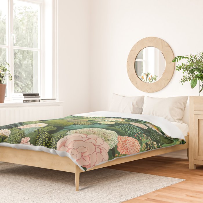 Maximalist Art Botanical Poster Flower Print Polkadot Pattern Floral Art Forest Wall Art Pastel Art Duvet Cover Gallery Image 2