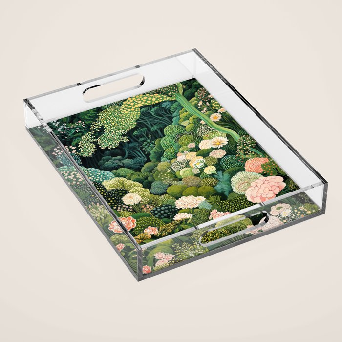 Maximalist Art Botanical Poster Flower Print Polkadot Pattern Floral Art Forest Wall Art Pastel Art Acrylic Tray Gallery Image 1