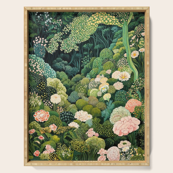 Maximalist Art Botanical Poster Flower Print Polkadot Pattern Floral Art Forest Wall Art Pastel Art Serving Tray Gallery Image 1