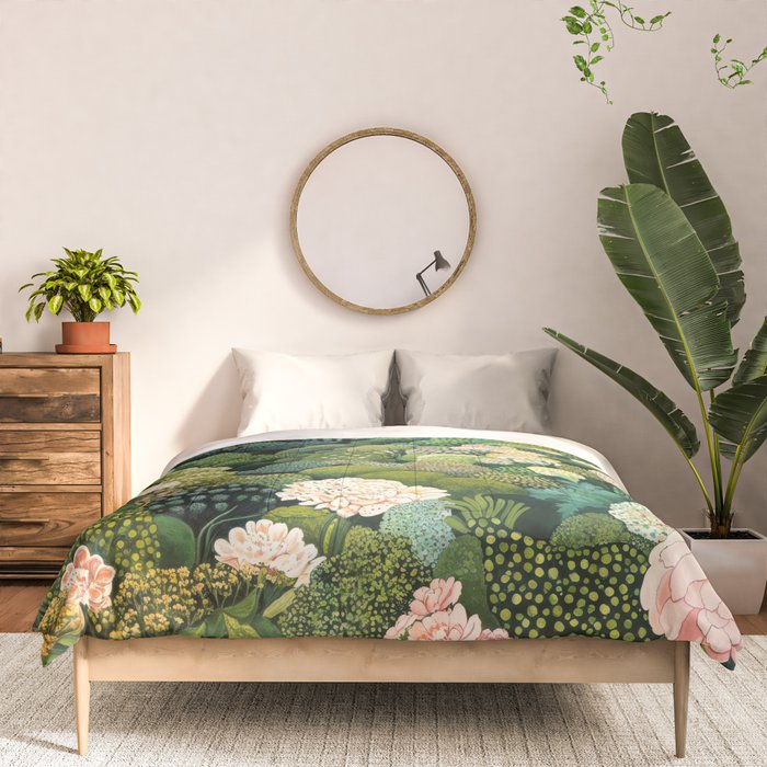 Maximalist Art Botanical Poster Flower Print Polkadot Pattern Floral Art Forest Wall Art Pastel Art Comforter Gallery Image 3