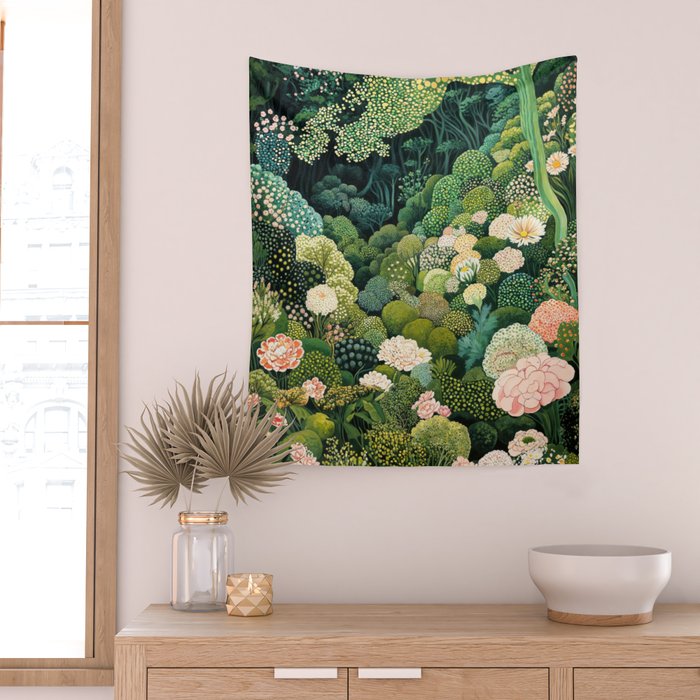 Maximalist Art Botanical Poster Flower Print Polkadot Pattern Floral Art Forest Wall Art Pastel Art Wall Tapestry Gallery Image 2