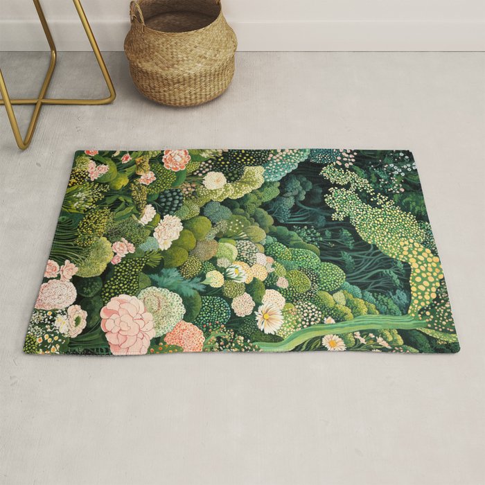 Maximalist Art Botanical Poster Flower Print Polkadot Pattern Floral Art Forest Wall Art Pastel Art Rug Gallery Image 1