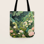 Maximalist Art Botanical Poster Flower Print Polkadot Pattern Floral Art Forest Wall Art Pastel Art Tote Bag Gallery Image 1