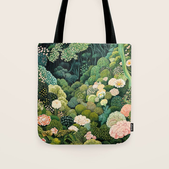 Maximalist Art Botanical Poster Flower Print Polkadot Pattern Floral Art Forest Wall Art Pastel Art Tote Bag Gallery Image 1