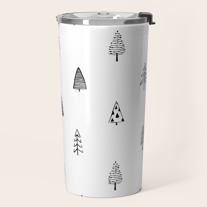 Black and white pine tree doodle art pattern Travel Mug Gallery Image 2