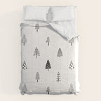 Black and white pine tree doodle art pattern Comforter Gallery Image 6