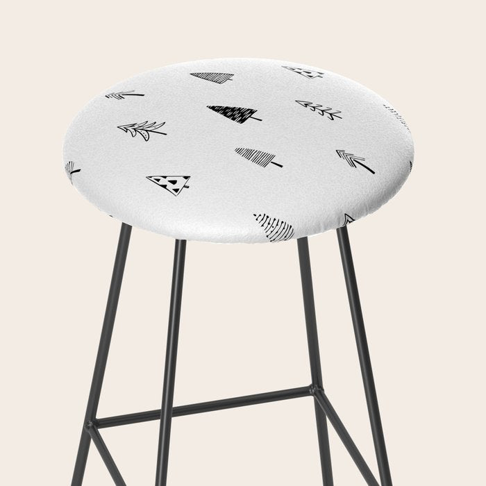 Black and white pine tree doodle art pattern Stool Gallery Image 2