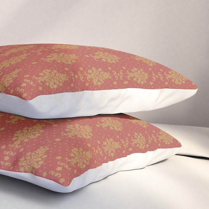 Red and Gold Damask Pattern Ornate Floral Medallions for Luxe Maximalist Pillow Sham Gallery Image 3
