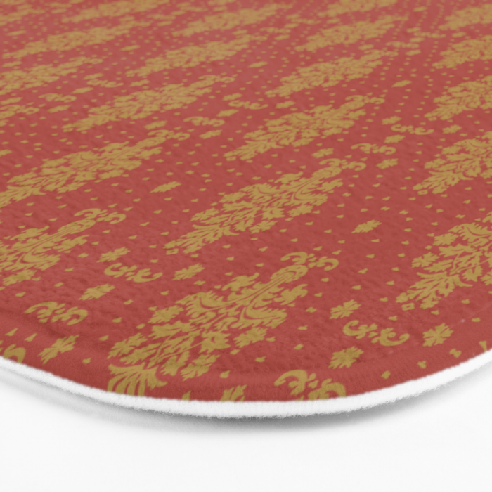 Red and Gold Damask Pattern Ornate Floral Medallions for Luxe Maximalist Bath Mat Gallery Image 3