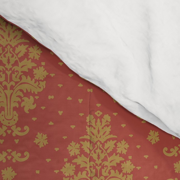 Red and Gold Damask Pattern Ornate Floral Medallions for Luxe Maximalist Comforter Gallery Image 4