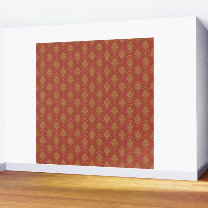 Red and Gold Damask Pattern Ornate Floral Medallions for Luxe Maximalist Wall Mural Gallery Image 2