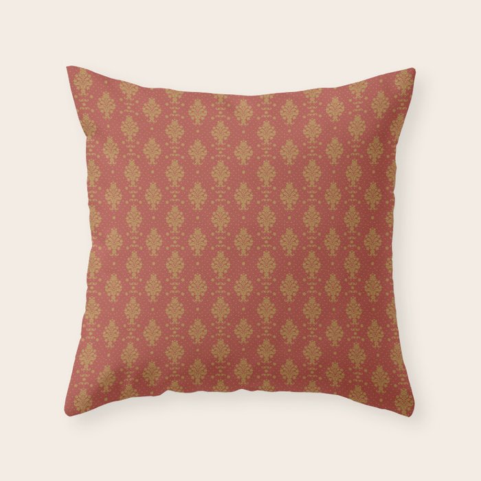 Red and Gold Damask Pattern Ornate Floral Medallions for Luxe Maximalist Throw Pillow Gallery Image 6
