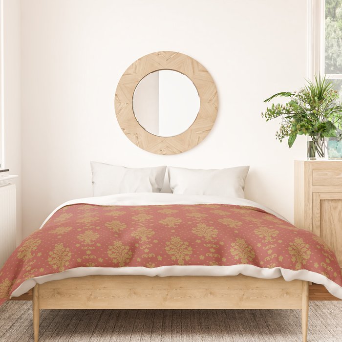 Red and Gold Damask Pattern Ornate Floral Medallions for Luxe Maximalist Duvet Cover Gallery Image 3