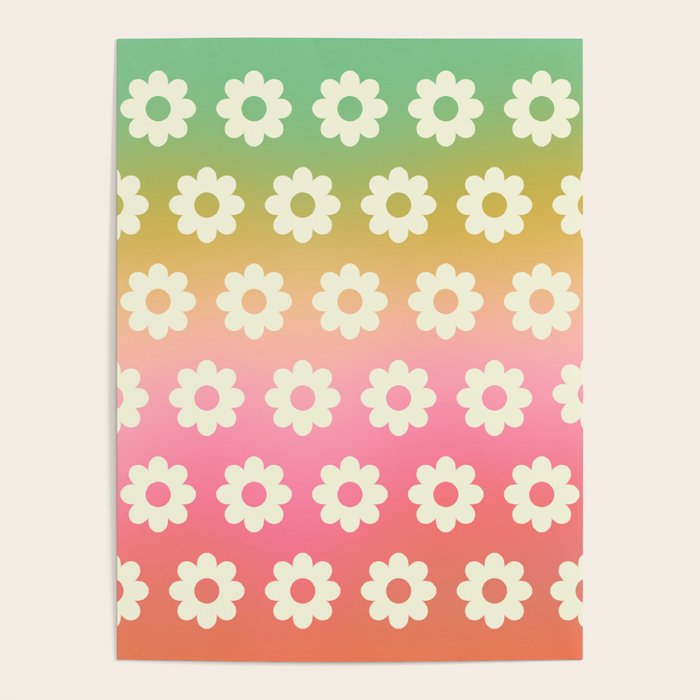Ombre Rainbow Daisy Pattern Poster Gallery Image 1