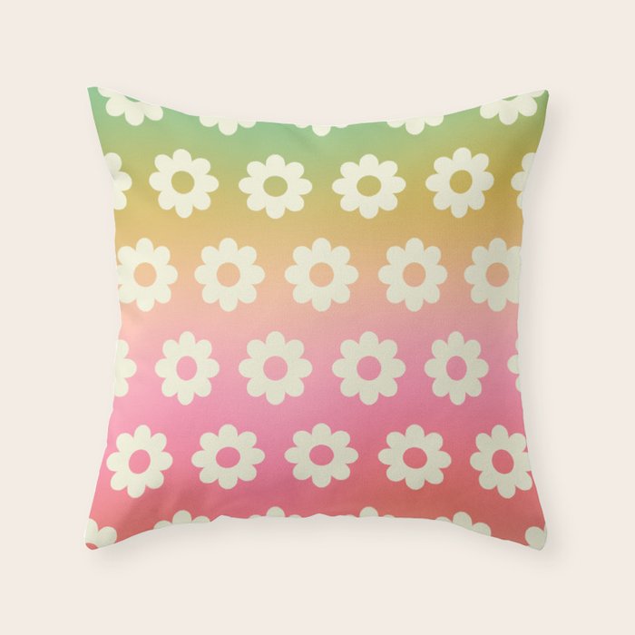 Ombre Rainbow Daisy Pattern Throw Pillow Gallery Image 6