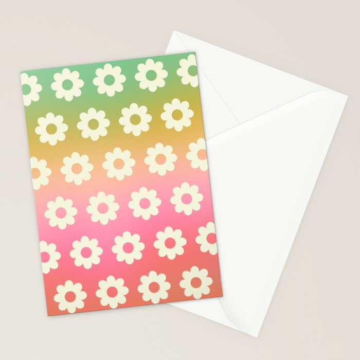 Ombre Rainbow Daisy Pattern Stationery Card Gallery Image 2