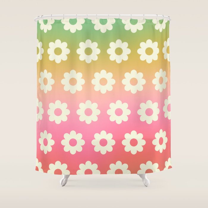 Ombre Rainbow Daisy Pattern Shower Curtain Gallery Image 1