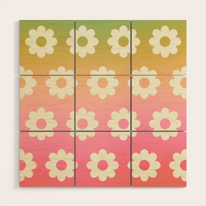 Ombre Rainbow Daisy Pattern Wood Wall Art Gallery Image 1