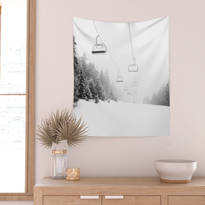 Chairlift Over Ski Slopes Wall Tapestry Gallery Image 2