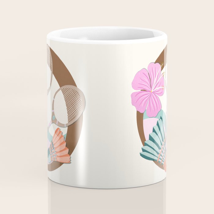 Tropical Badminton badge - pink, orange and teal Coffee Mug Gallery Image 4