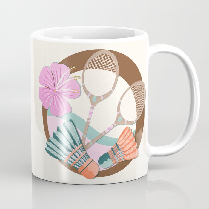 Tropical Badminton badge - pink, orange and teal Coffee Mug Gallery Image 1