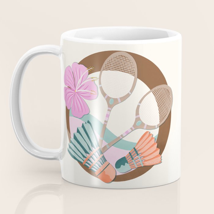 Tropical Badminton badge - pink, orange and teal Coffee Mug Gallery Image 3