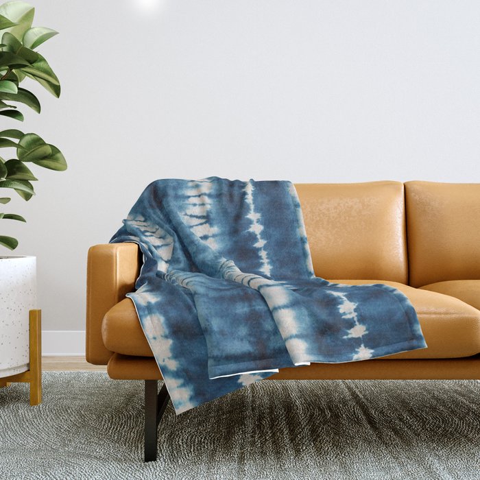 Shibori Indigo Abstract Pattern Japanese Throw Blanket Gallery Image 1