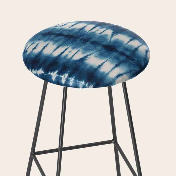 Shibori Indigo Abstract Pattern Japanese Stool Gallery Image 2