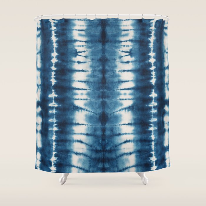 Shibori Indigo Abstract Pattern Japanese Shower Curtain Gallery Image 1
