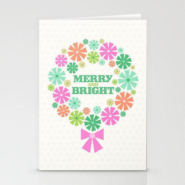Merry and Bright Christmas Wreath Stationery Card Gallery Image 1