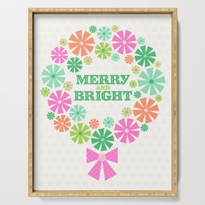 Merry and Bright Christmas Wreath Serving Tray Gallery Image 1