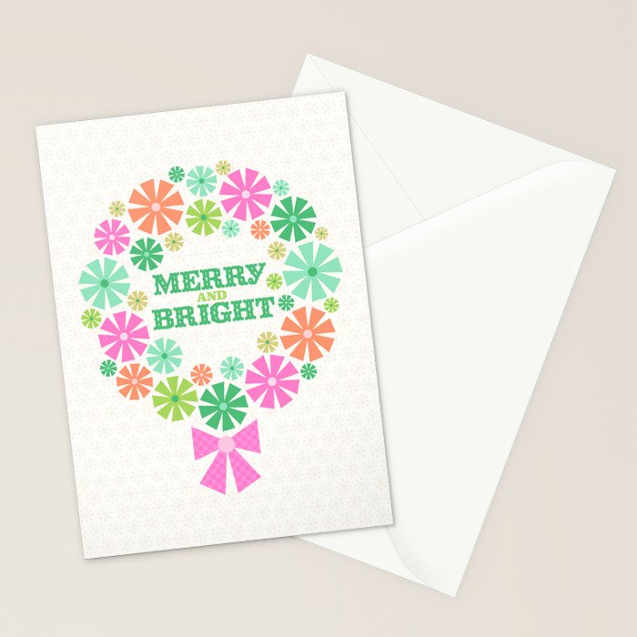 Merry and Bright Christmas Wreath Stationery Card Gallery Image 2