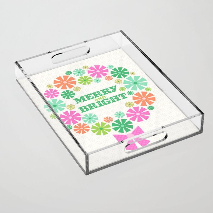 Merry and Bright Christmas Wreath Acrylic Tray Gallery Image 1