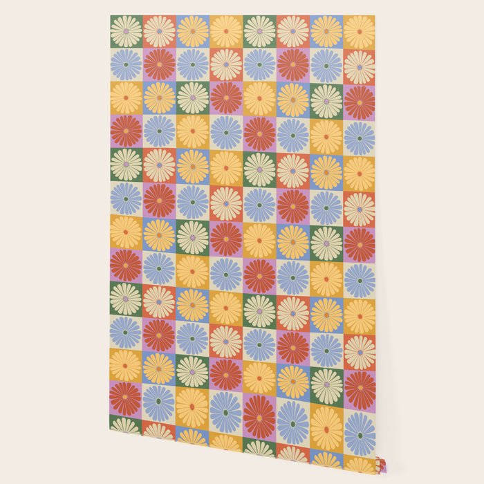 Retro Flowers Check Pattern XXIX Wallpaper Gallery Image 2