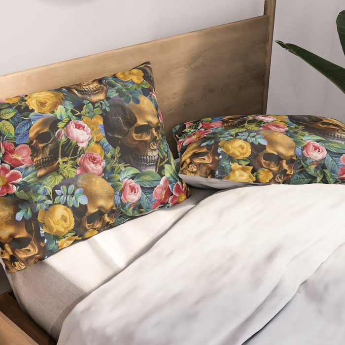 Skull and Flowers Pattern Pillow Sham Gallery Image 2
