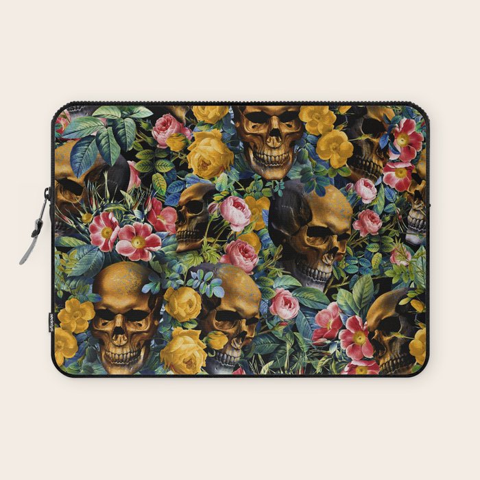 Skull and Flowers Pattern Laptop Sleeve Gallery Image 1