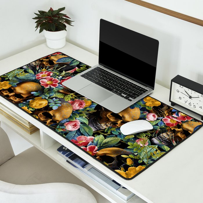 Skull and Flowers Pattern Desk Mat Gallery Image 2