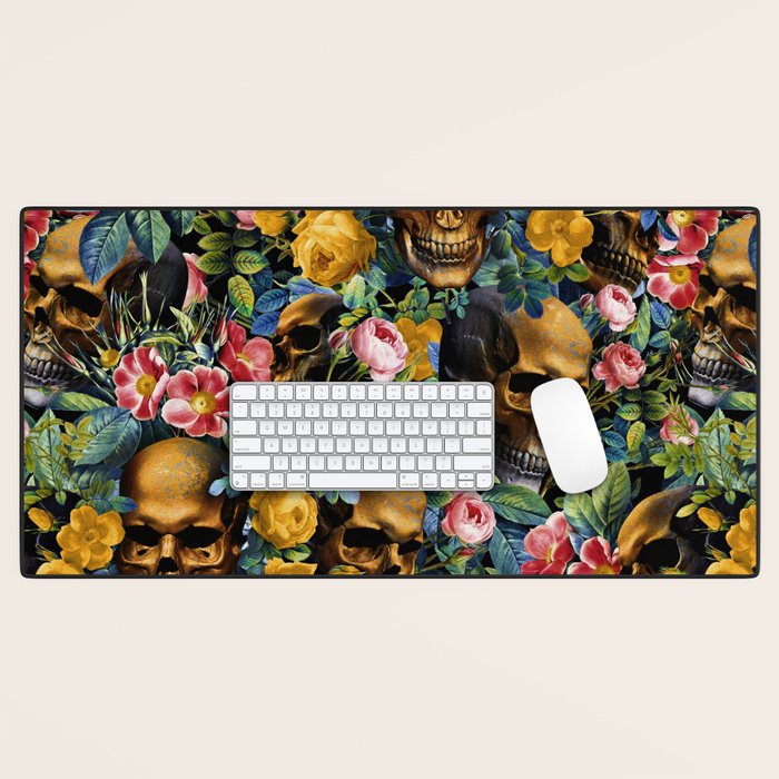 Skull and Flowers Pattern Desk Mat Gallery Image 1