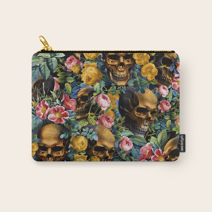 Skull and Flowers Pattern Carry All Pouch Gallery Image 1