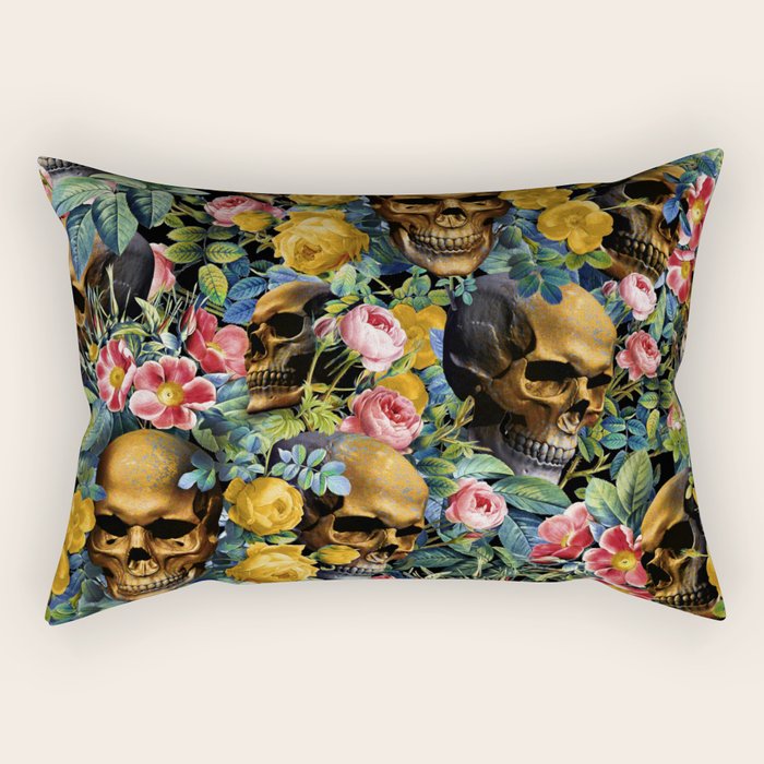Skull and Flowers Pattern Rectangular Pillow Gallery Image 1